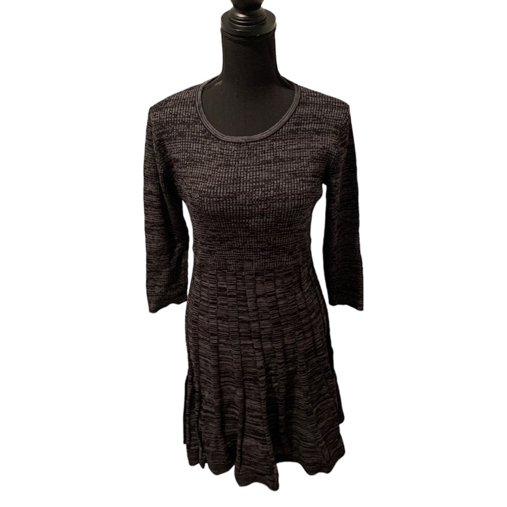 Nina Leonard 3/4 Sleeve Fit And Flare Sweater Dress in Black Multi nwt